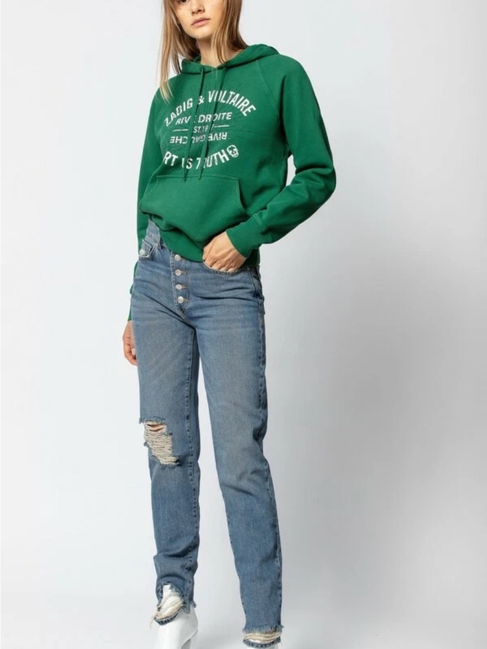 Zadig & Voltaire Light Blue Straight-Leg Distressed Jeans ‘Eagle Music’ Size 25